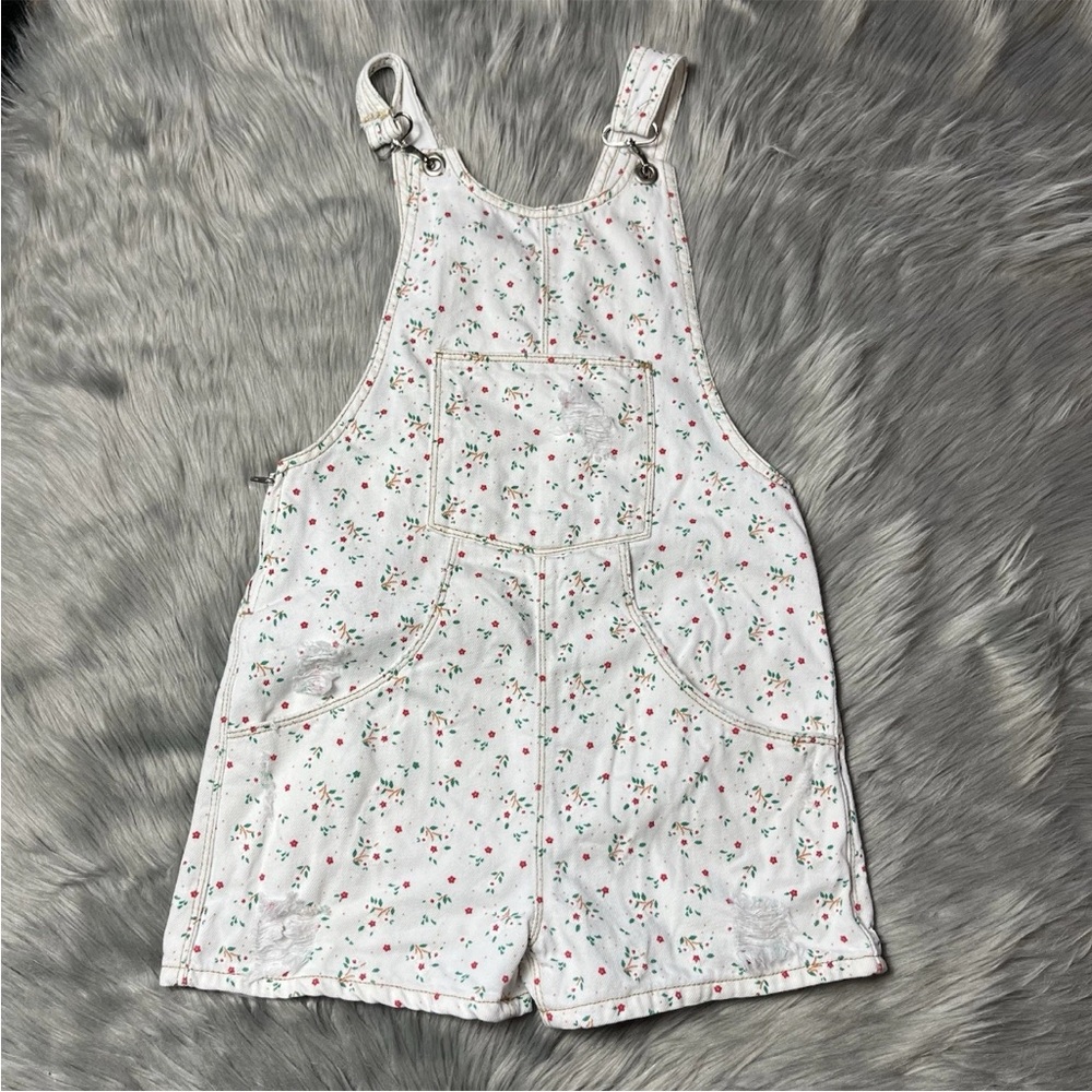 Zara Girls White Green Red Floral Shortalls Size 11/12